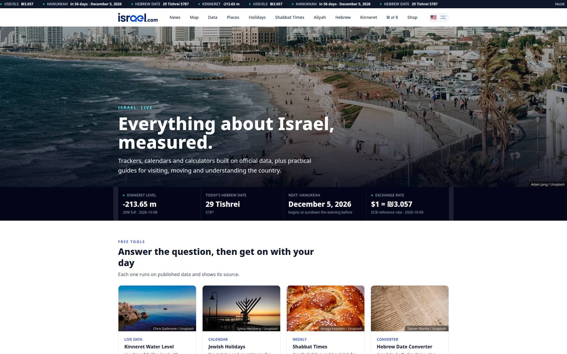 Israel.com homepage: news, a business directory and live data for Israel