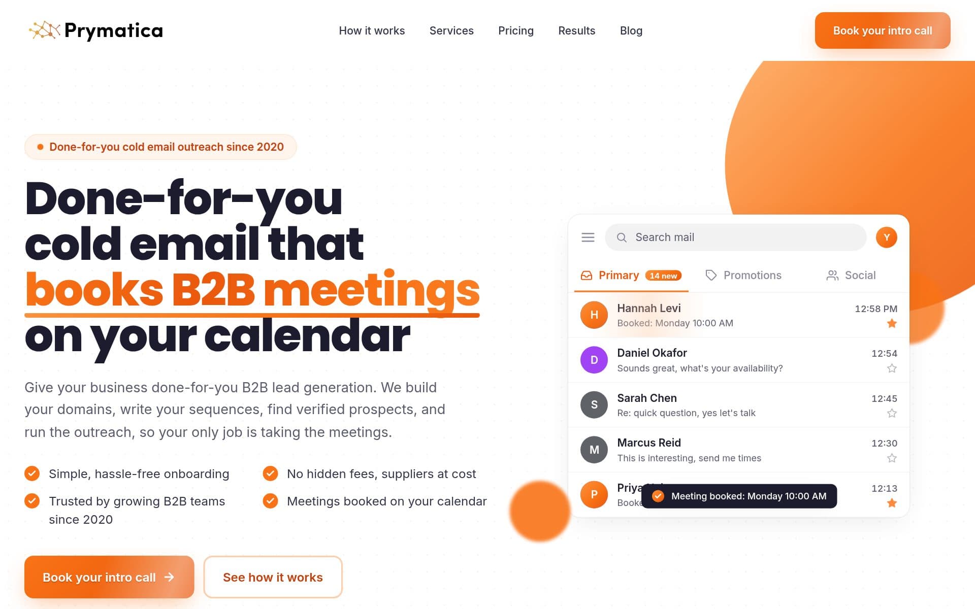 Prymatica homepage — done-for-you B2B cold email